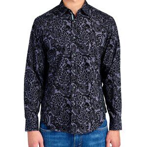 Society of Threads Men’s Navy Paisley Button-Down Shirt Slim Fit | Size L